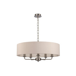 Banyan 5 Light Multi Arm Pendant, E14 Satin Nickel With 60cm x 15cm Dual Faux Silk Shade, Nude Beige/Moonlight - thumbnail 5