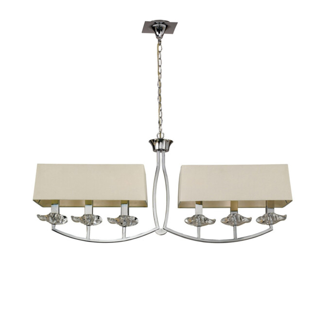 Akira Linear Pendant 2 Arm 6 Light E14, Polished Chrome With Cream Shades - image 1