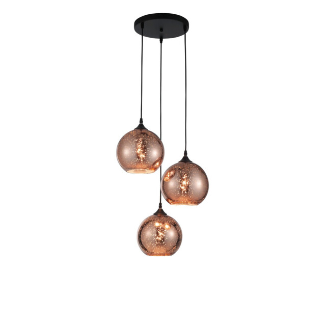 Blaze 3 Light Cluster Pendant Ceiling Light Copper Glass, Black Metal LED E27 - image 1