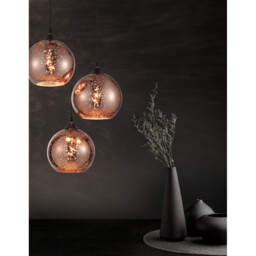 Blaze 3 Light Cluster Pendant Ceiling Light Copper Glass, Black Metal LED E27 - thumbnail 2