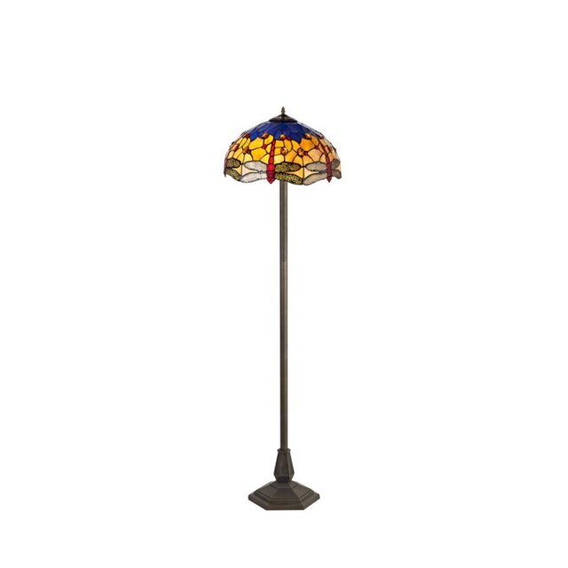 Worcester 2 Light Octagonal Floor Lamp E27 With 40cm Tiffany Shade, Blue, Orange, Crystal, Aged Antique Brass - image 1