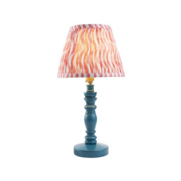 Bibury Satin Marlin Blue Paint Table Lamp with Coral Pink Fabric Ripple Shade 20cm B22