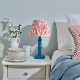 Bibury Satin Marlin Blue Paint Table Lamp with Coral Pink Fabric Ripple Shade 20cm B22 - thumbnail 3