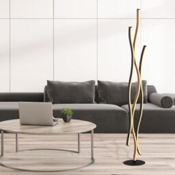 Bloom Swirl LED Floor Lamp, Black With Wood Effect - thumbnail 2