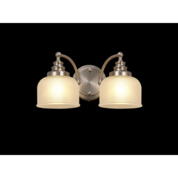 DeRuyter Switched Wall Lamp 2 Light E27 Satin Nickel, Frosted Glass - thumbnail 3