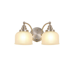 DeRuyter Switched Wall Lamp 2 Light E27 Satin Nickel, Frosted Glass