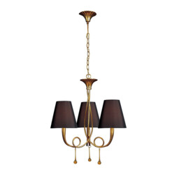 Paola Pendant 3 Light E14, Gold Painted With Black Shades & Amber Glass Droplets - thumbnail 1