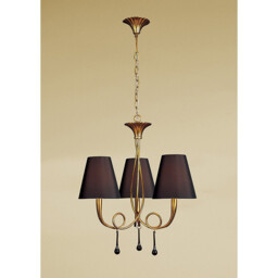 Paola Pendant 3 Light E14, Gold Painted With Black Shades & Amber Glass Droplets - thumbnail 2
