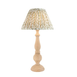 Hidcote Natural Wood Table Lamp with Herb Garden Green Fabric Leaf Shade 30cm B22