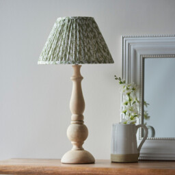 Hidcote Natural Wood Table Lamp with Herb Garden Green Fabric Leaf Shade 30cm B22 - thumbnail 3
