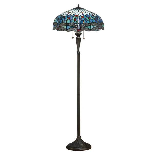 Dragonfly 2 Light Floor Lamp Dark Bronze, Blue, Tiffany Style Glass, E27 - image 1