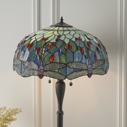 Dragonfly 2 Light Floor Lamp Dark Bronze, Blue, Tiffany Style Glass, E27 - thumbnail 3