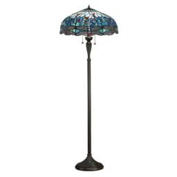 Dragonfly 2 Light Floor Lamp Dark Bronze, Blue, Tiffany Style Glass, E27 - thumbnail 1