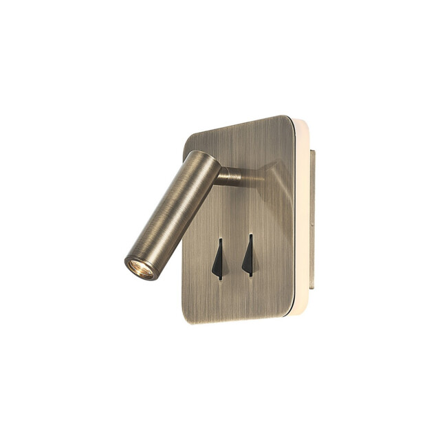 Cayman Square Wall + Reading Light, 6W + 3W LED, 3000K, 620lm Total, Individually Switched, Antique Brass, 3yrs Warranty - image 1