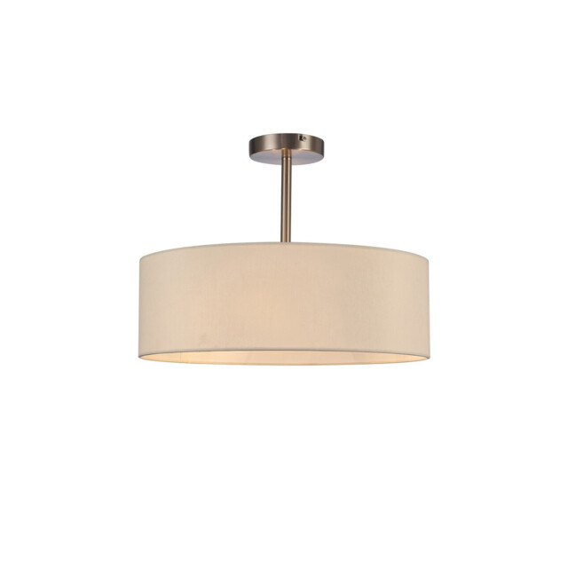Baymont Satin Nickel 3 Light E27 Semi Flush Fixture, With 45cm x 15cm Faux Silk Shade, Ivory Pearl/White Laminate - image 1
