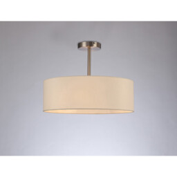 Baymont Satin Nickel 3 Light E27 Semi Flush Fixture, With 45cm x 15cm Faux Silk Shade, Ivory Pearl/White Laminate - thumbnail 2