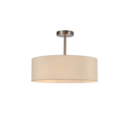 Baymont Satin Nickel 3 Light E27 Semi Flush Fixture, With 45cm x 15cm Faux Silk Shade, Ivory Pearl/White Laminate