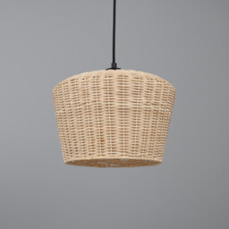 Manila Rattan Large Dome Pendant, Matt Black