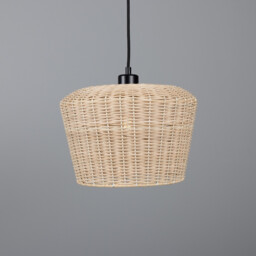 Manila Rattan Large Dome Pendant, Matt Black - thumbnail 3