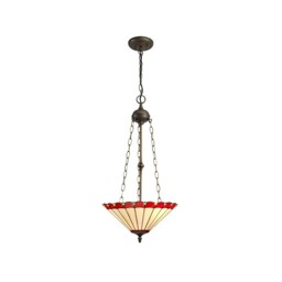 Worcester 3 Light Uplighter Ceiling Pendant E27 With 40cm Tiffany Shade, Red, Crystal, Aged Antique Brass - thumbnail 1