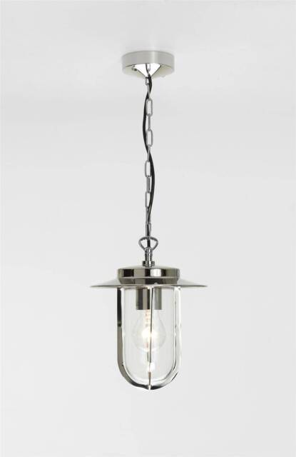 Montparnasse 1 Light Outdoor Ceiling Pendant Light Polished Nickel IP44, E27