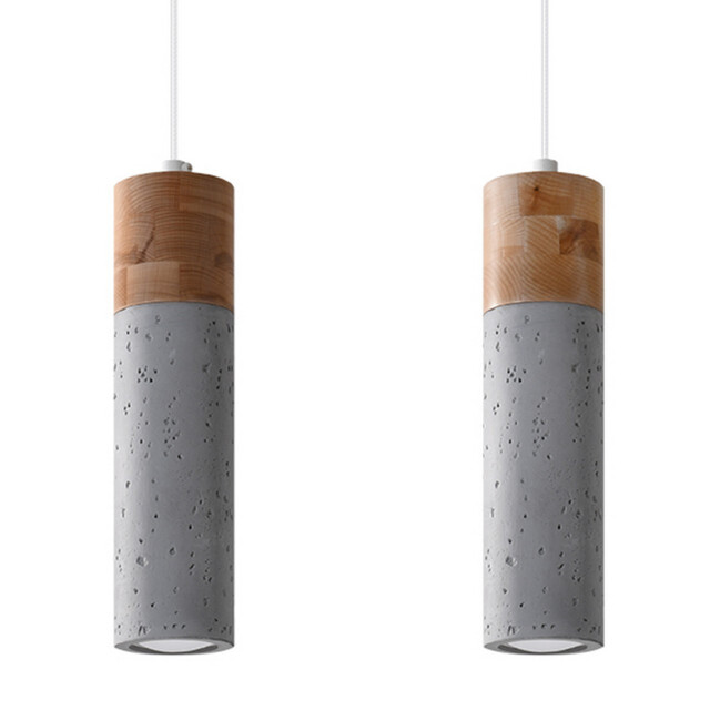 Zane Bar Pendant Ceiling Light Concrete Grey, Natural Wood, 30cm - image 1