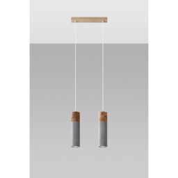 Zane Bar Pendant Ceiling Light Concrete Grey, Natural Wood, 30cm - thumbnail 2