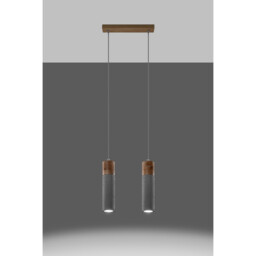Zane Bar Pendant Ceiling Light Concrete Grey, Natural Wood, 30cm - thumbnail 3