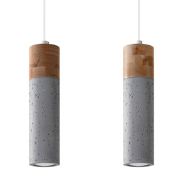 Zane Bar Pendant Ceiling Light Concrete Grey, Natural Wood, 30cm - thumbnail 1