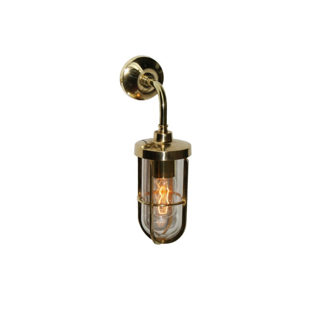 Carac Outdoor Wall Light, Polished Brass, Clear Glass, IP65