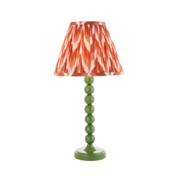 Higgledy Gloss Cotswold Green Paint Table Lamp with Apricot Orange Fabric Zigzag Shade 25cm E14