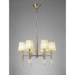 Tiffany Pendant 6+6 Light E14+G9, Antique Brass With Cream Shades & Clear Crystal - thumbnail 2