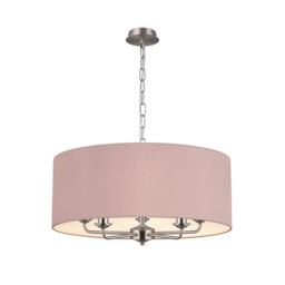 Banyan 5 Light Multi Arm Pendant, E14 Satin Nickel With 60cm x 22cm Dual Faux Silk Shade, Taupe/Halo Gold