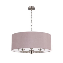 Banyan 5 Light Multi Arm Pendant, E14 Satin Nickel With 60cm x 22cm Dual Faux Silk Shade, Taupe/Halo Gold - thumbnail 5