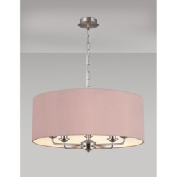 Banyan 5 Light Multi Arm Pendant, E14 Satin Nickel With 60cm x 22cm Dual Faux Silk Shade, Taupe/Halo Gold - thumbnail 2