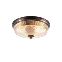Watson 2 Light E27 Flush Ceiling Lamp, IP44, Bronze, Prismatic Glass - thumbnail 1