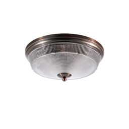 Watson 2 Light E27 Flush Ceiling Lamp, IP44, Bronze, Prismatic Glass - thumbnail 5