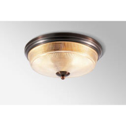 Watson 2 Light E27 Flush Ceiling Lamp, IP44, Bronze, Prismatic Glass - thumbnail 3