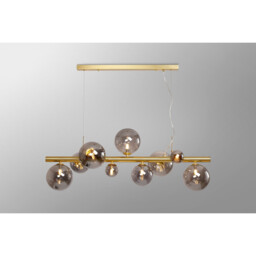 Marshall Linear Ceiling Pendant, 9 Light G9, Satin Gold, Smoke Plated Glass - thumbnail 3