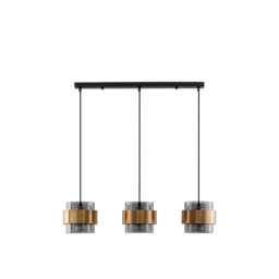 Sianna 3 Light Bar Pendant Ceiling Light Smoke Glass Brass Gold Metal LED E27 - thumbnail 1