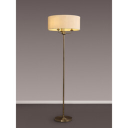 Banyan 3 Light Switched Floor Lamp With 50cm x 20cm Faux Silk Shade, Ivory Pearl/White Laminate Antique Brass - thumbnail 2