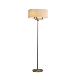 Banyan 3 Light Switched Floor Lamp With 50cm x 20cm Faux Silk Shade, Ivory Pearl/White Laminate Antique Brass - thumbnail 1