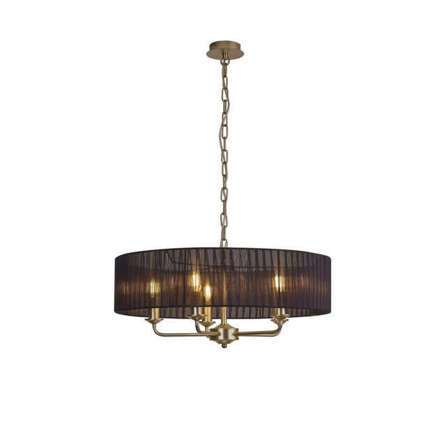 Banyan 5 Light Multi Arm Pendant With 60cm x 15cm Organza Shade Champagne Gold/Black - image 1