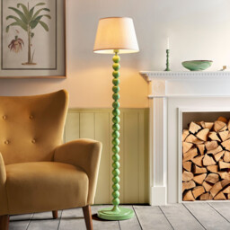 Higgledy Gloss Cotswold Green Paint Floor Lamp with Vintage White Fabric Ivy Shade 35cm E27 - thumbnail 2