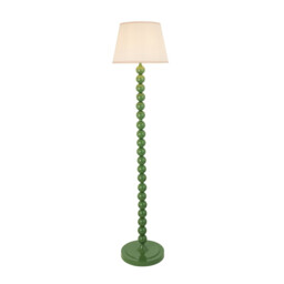 Higgledy Gloss Cotswold Green Paint Floor Lamp with Vintage White Fabric Ivy Shade 35cm E27