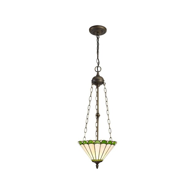 Worcester 3 Light Uplighter Ceiling Pendant E27 With 30cm Tiffany Shade, Green, Crystal, Aged Antique Brass - image 1