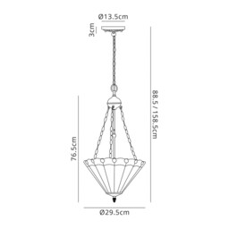 Worcester 3 Light Uplighter Ceiling Pendant E27 With 30cm Tiffany Shade, Green, Crystal, Aged Antique Brass - thumbnail 2