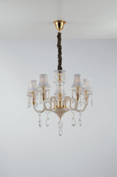 MONET 5 Light Chandeliers with Shades Gold, Crystal With Fabric 63x58cm