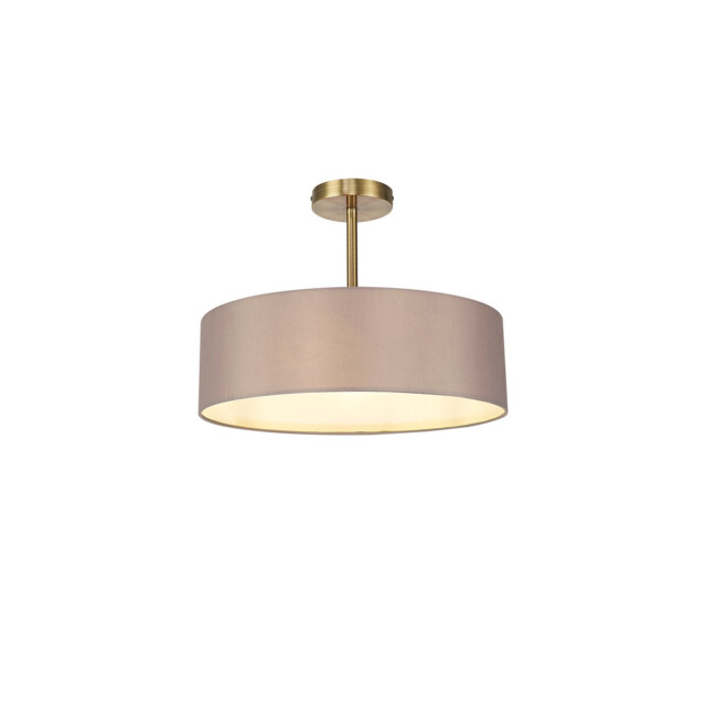Baymont Antique Brass 5 Light E27 Semi Flush Fixture, With 45cm x 15cm Faux Silk Shade, Grey - image 1