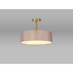 Baymont Antique Brass 5 Light E27 Semi Flush Fixture, With 45cm x 15cm Faux Silk Shade, Grey - thumbnail 2